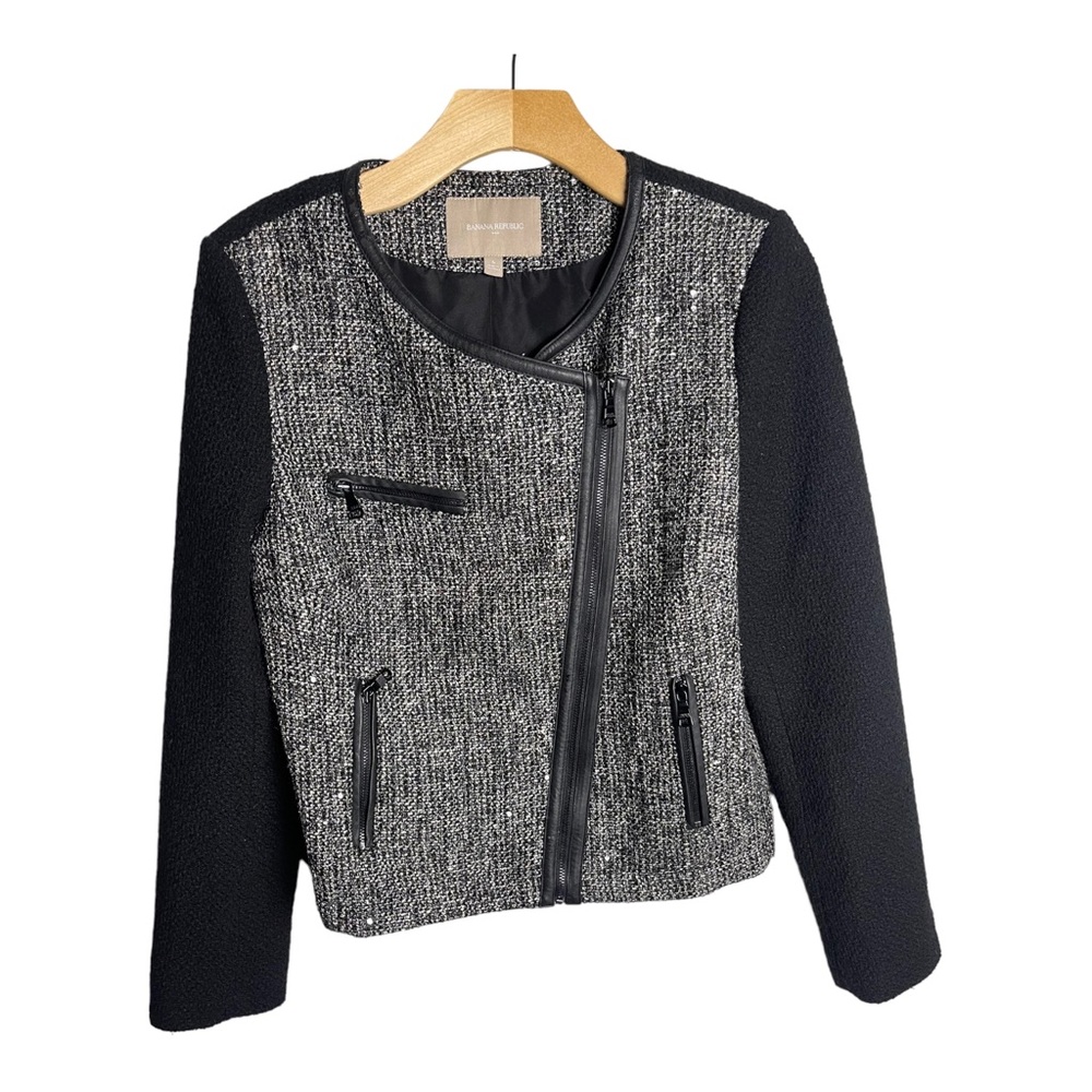 Banana Republic Womens Black/Gray Size Small 6 Button Zipper Front Coat Jacket